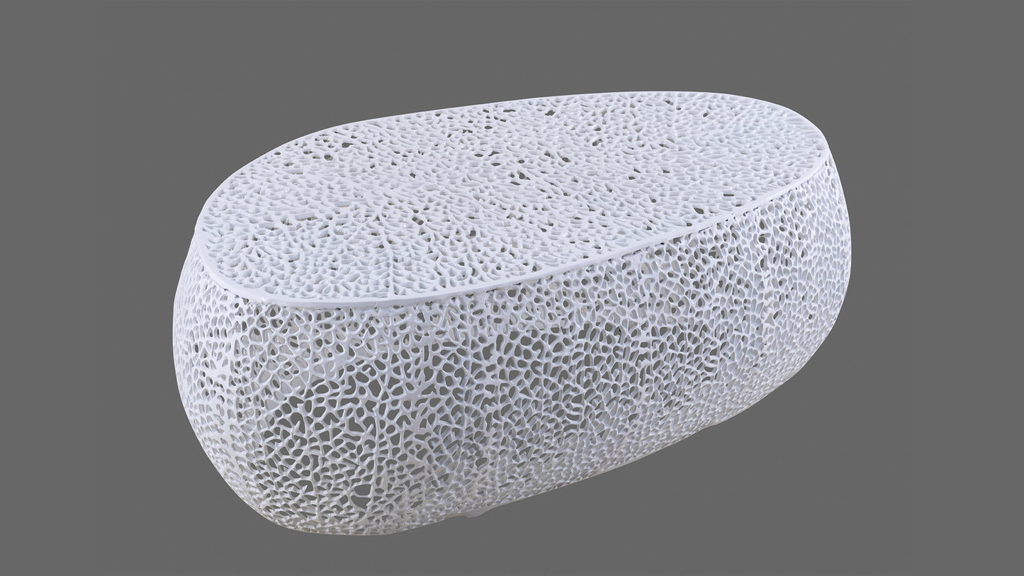 Azriel Oval Aluminum Mesh Coffee Table, White