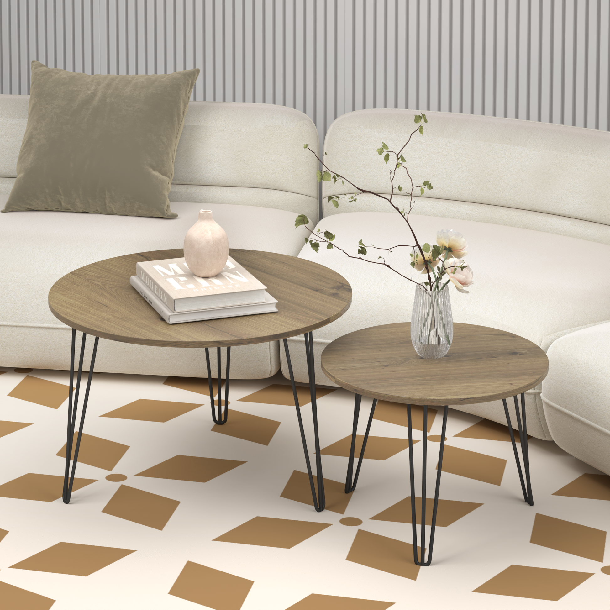 Brown Wood+metal Steel Frame Nesting Tables with Wood Legs - detail view 7