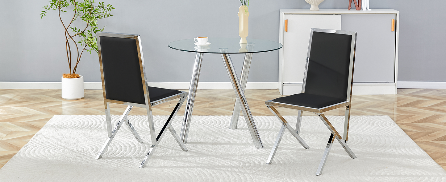 Black Upholstered Fabric Steel Frame Dining Chairs with Silver Legs (set of 2) - detail view 8
