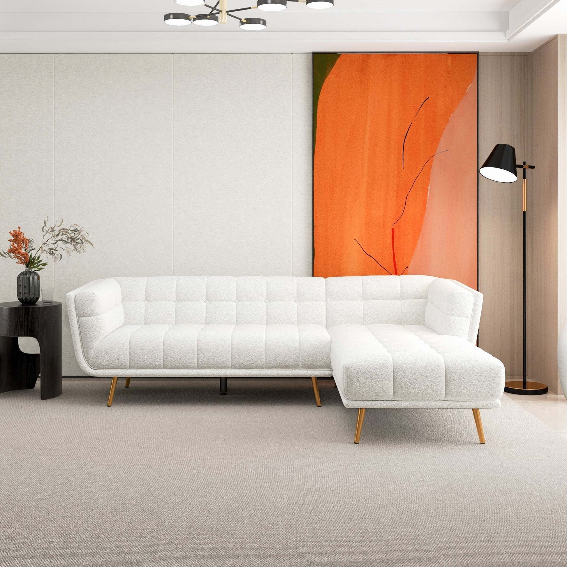 Addison Right Sectional Cream Boucle Sofa - detail view 7