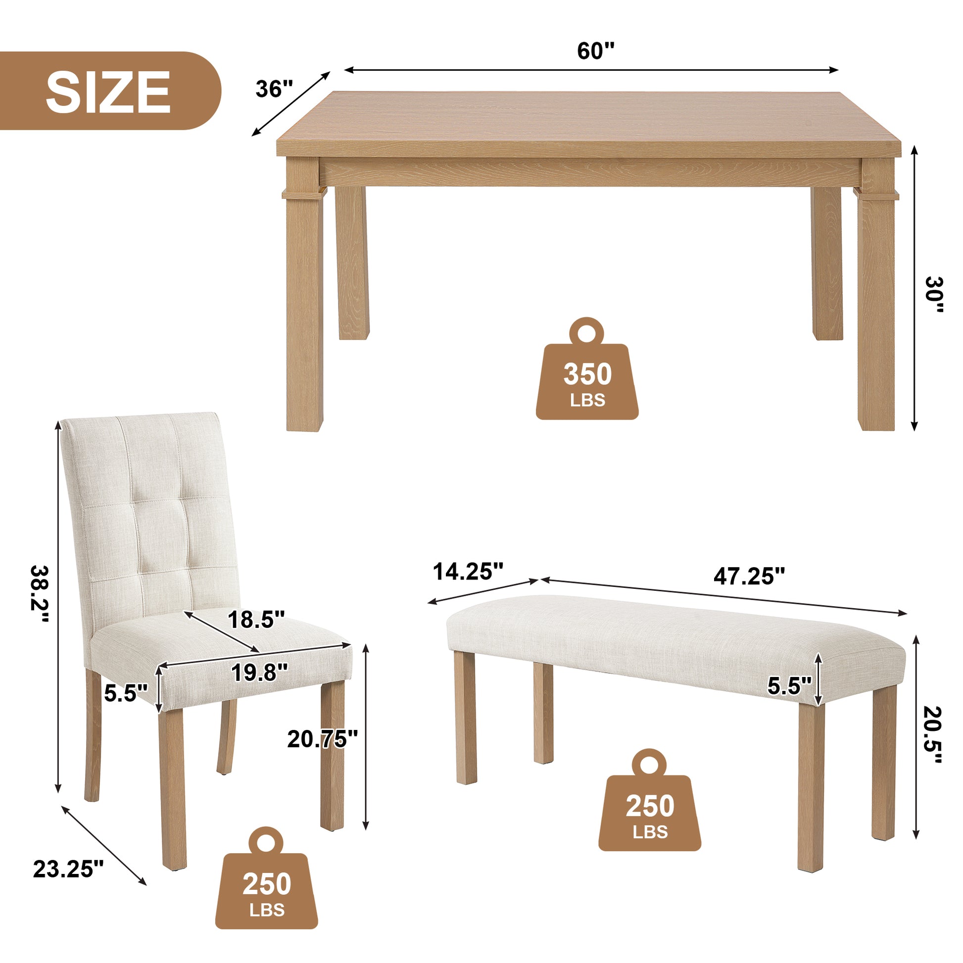 6-Piece Modern Dining Set - Natural - detail view 4