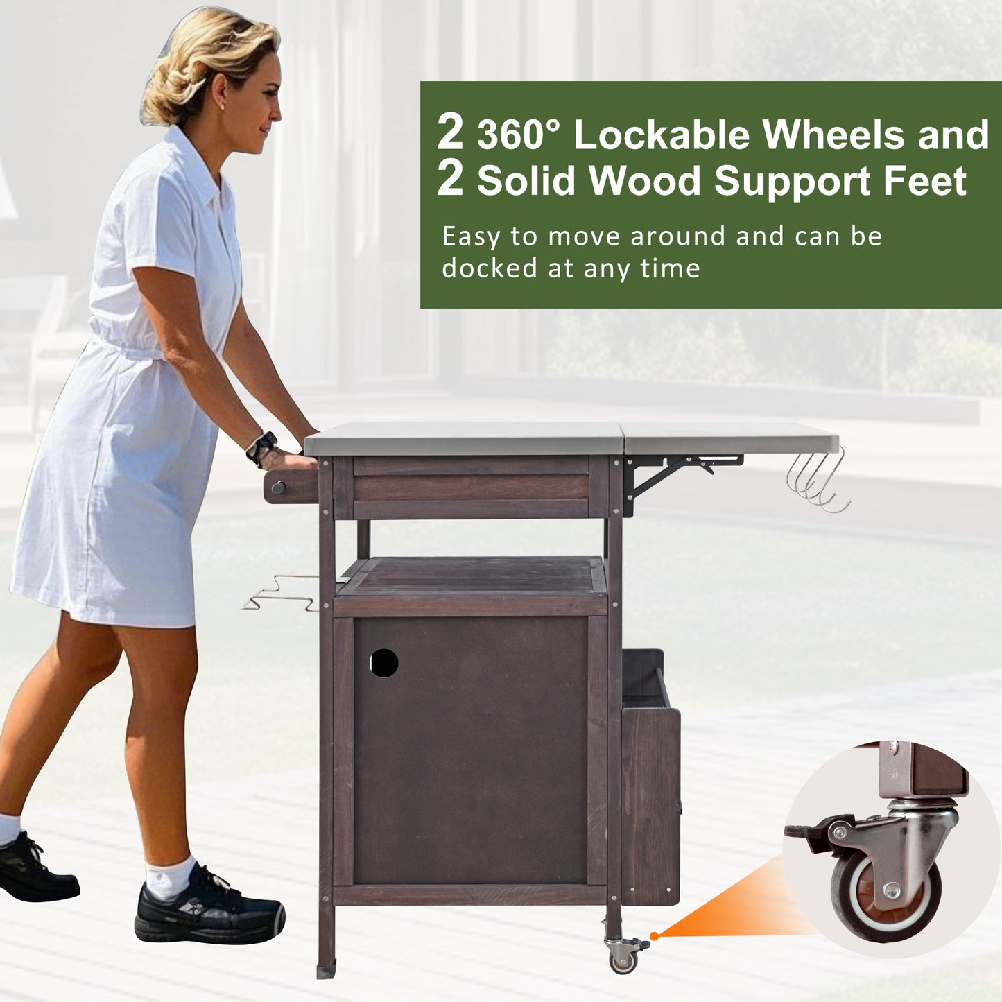 K&k 40.5' Outdoor Grill Cart with Stainless Steel Top - Brown - detail view 7