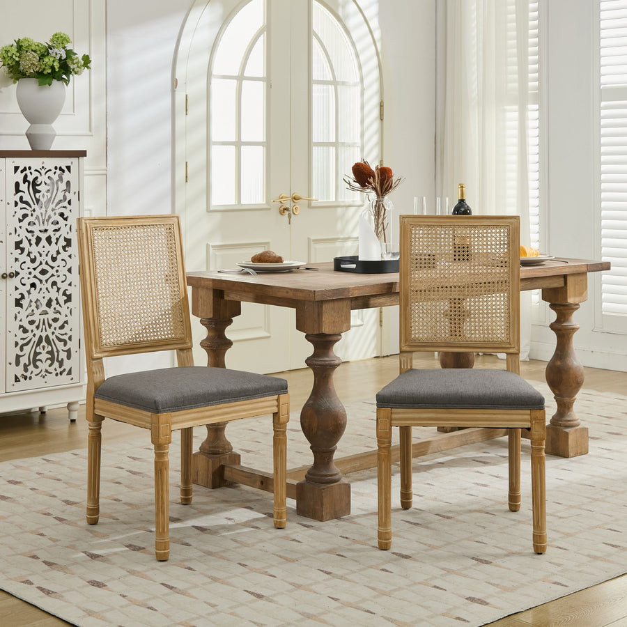 Gray Fabric Dining Chairs with Wood Legs (Set of 2)