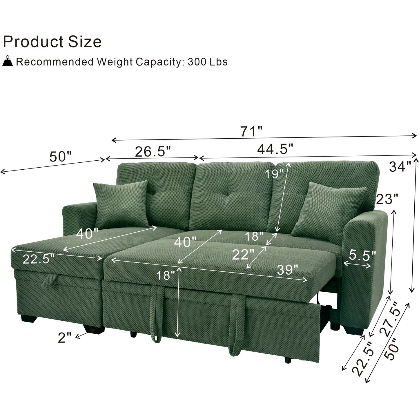 Sleeper Sectional - Green - detail view 7