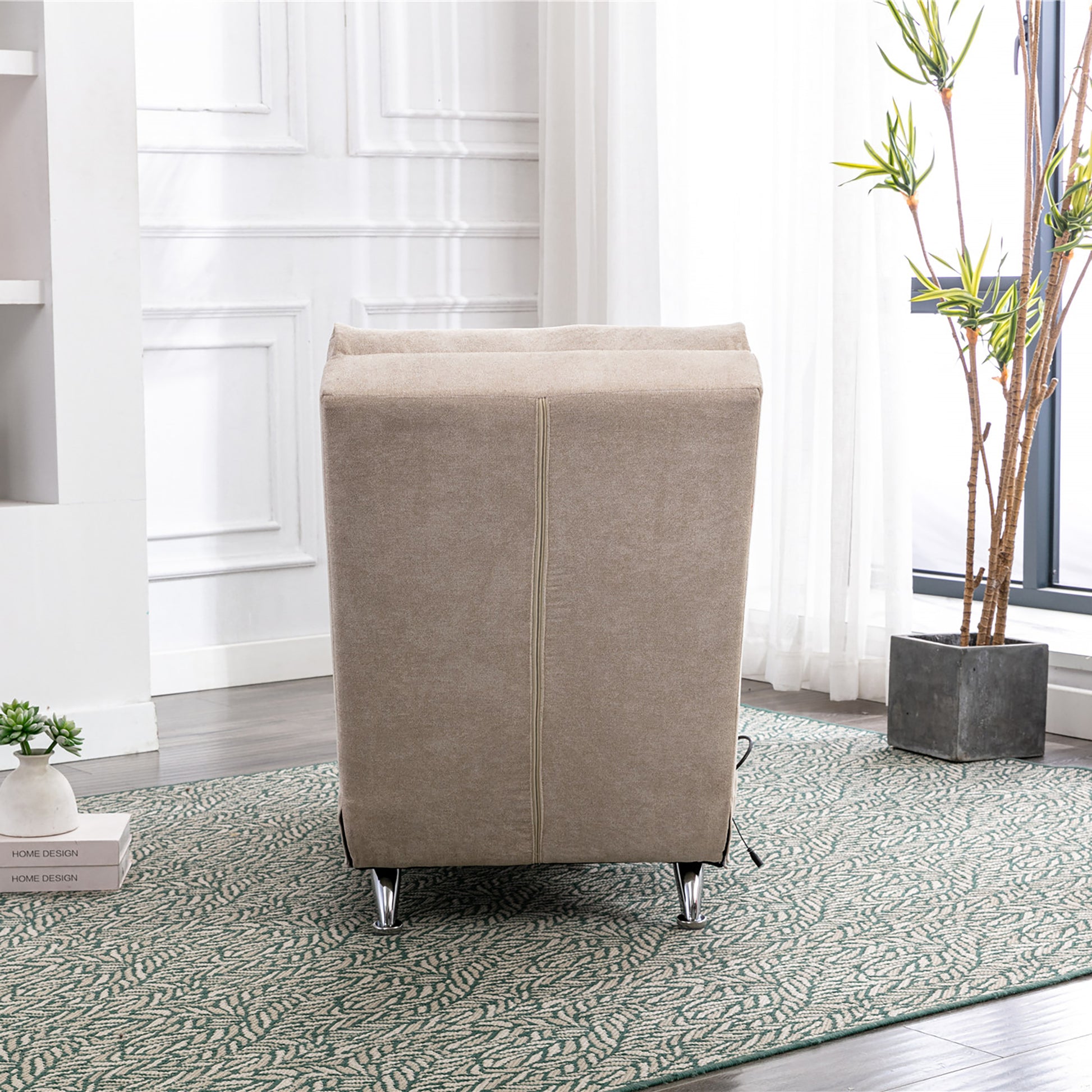 Beige Linen Chaise Lounge with Silver Legs - detail view 5