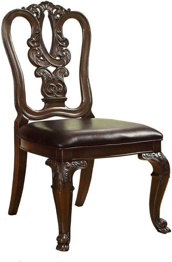 Jurikson Traditional Wood Carved Dining Chairs Set of 2 Brown Cherry