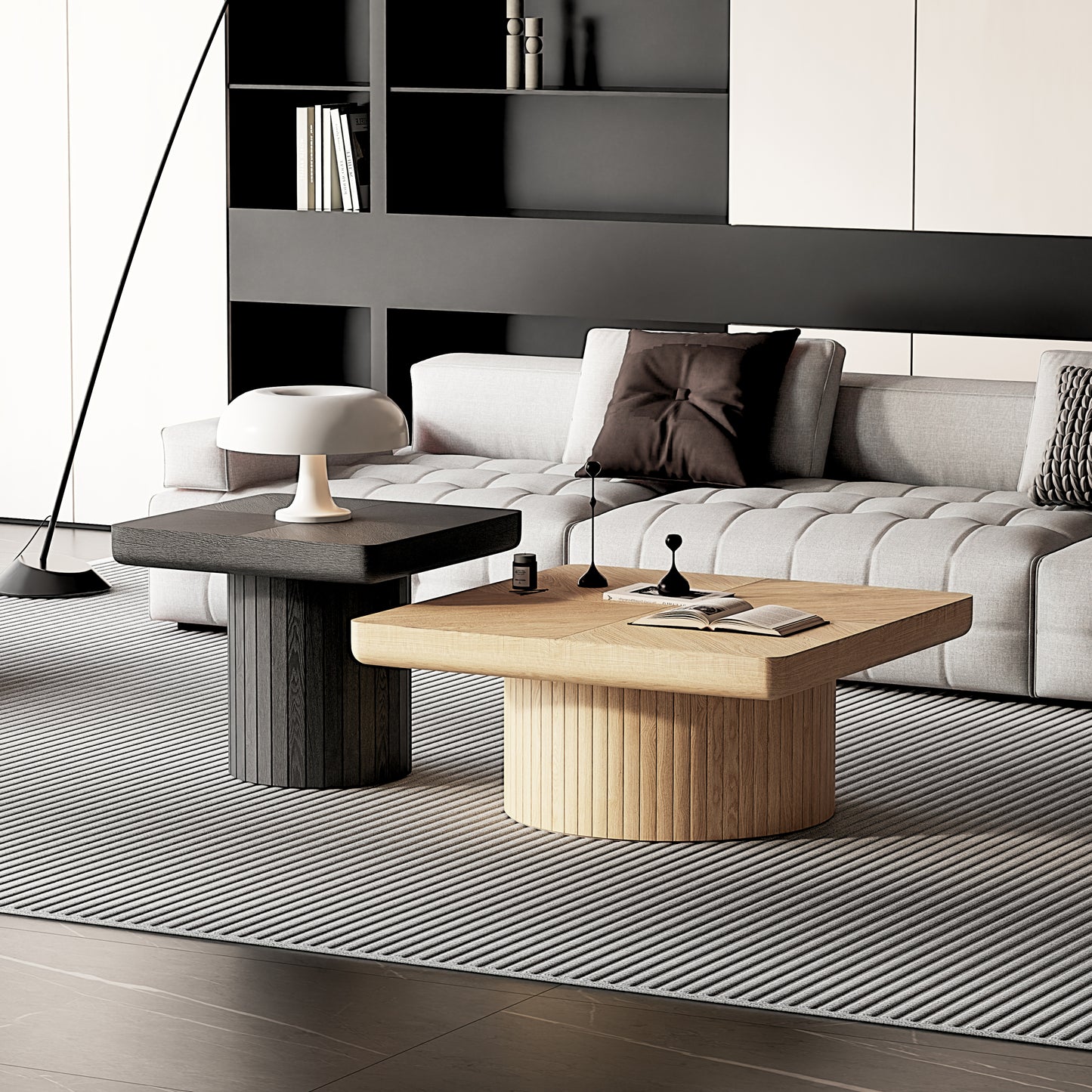 Black & Natural Wood Nesting Tables with Black Legs - primary color shot