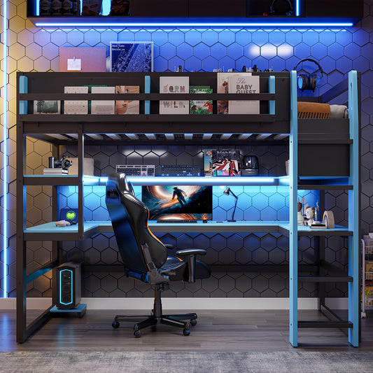 Twin Size Wood Loft Bed with Desk - Blue - detail view 2
