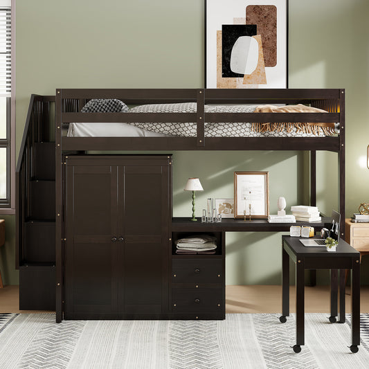 Full Size Loft Bed with Stairs - Espresso - detail view 2