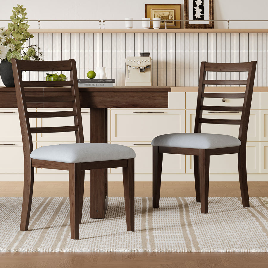 2-Piece Farmhouse Dining Chairs Set - Beige,walnut - primary color shot