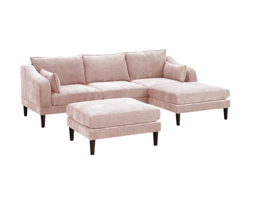 Contemporary 5pcs Modular Sectional Set One Arm Chairs Armless Chair Ottomans L-Shaped Sectional Blush Pink Morgan Fabric - primary color shot