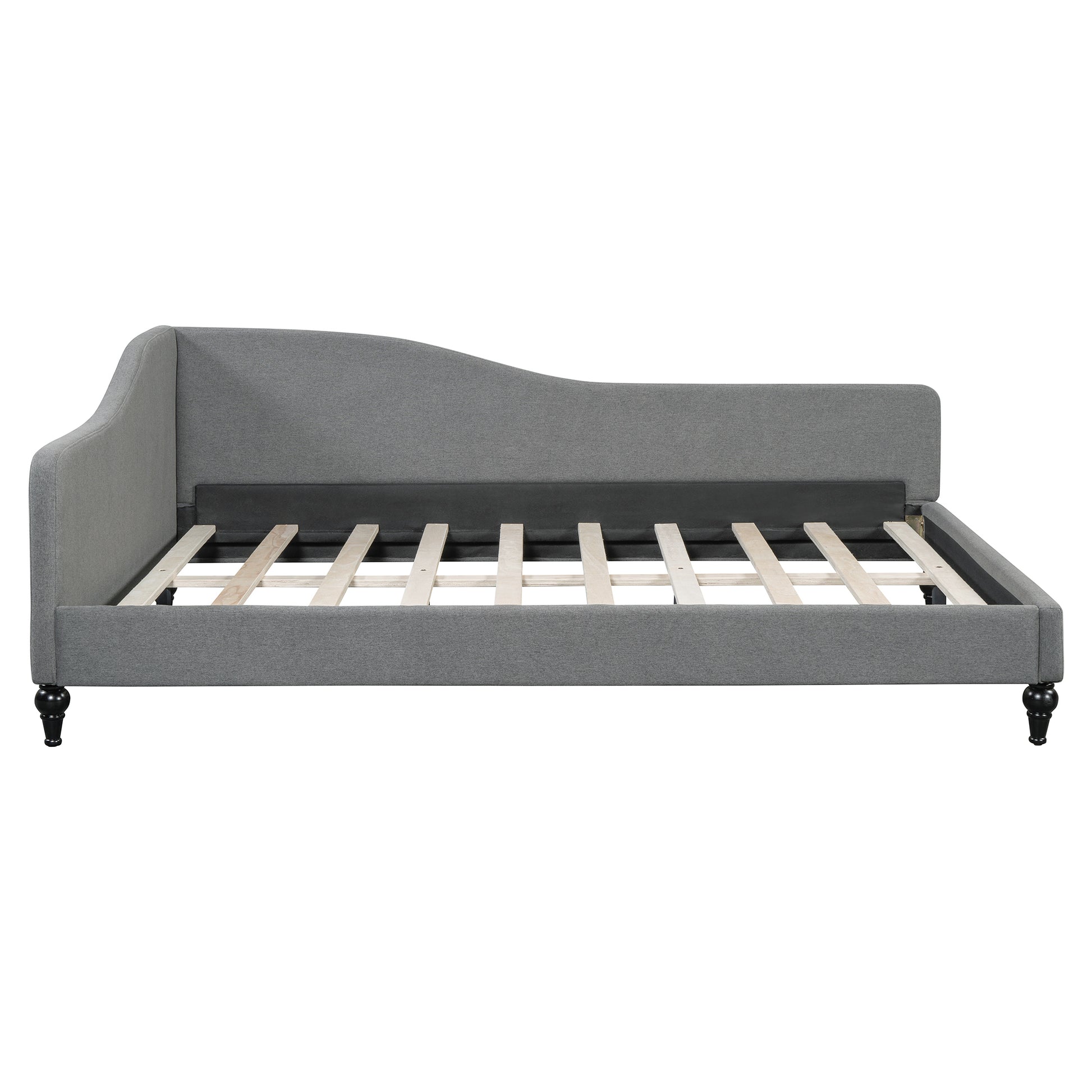 Thorne Full Size L-Shaped Linen Daybed, with Solid Wood Legs, Gray