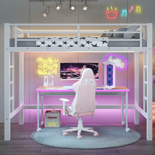 Twin Size Metal Loft Bed - White - detail view 2