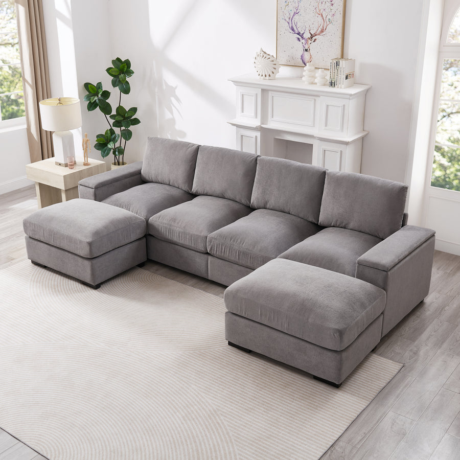 122'L Sectional Sofa Deep Seat Sofa Couch with Ottomans, Corduroy Sofa Sleeper for Living Room - primary color shot