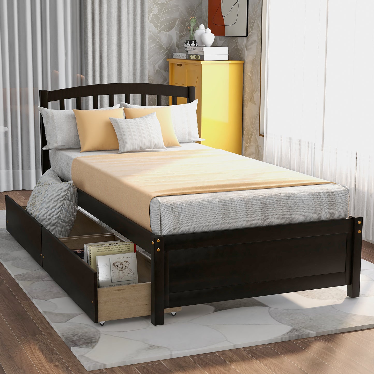 Salem Twin Platform Bed with 2-storage Drawers, Black