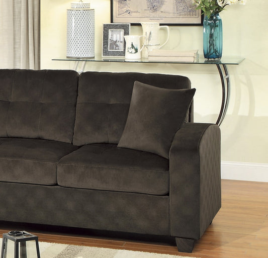 2-Piece Reversible Sectional with Chaise Tufted Detail Chocolate Microfiber Upholstered Modern Living Room Furniture - detail view 2