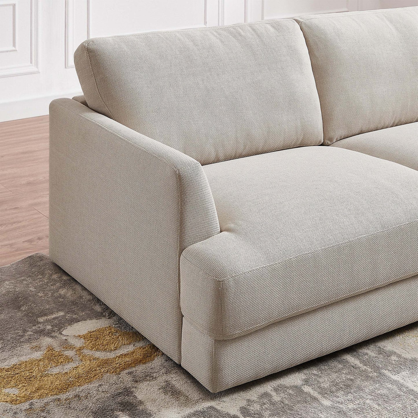 Glander Cozy Sectional Sofa Right Facing Linen Fabric Cream Mid-Century Modern Design - detail view 6