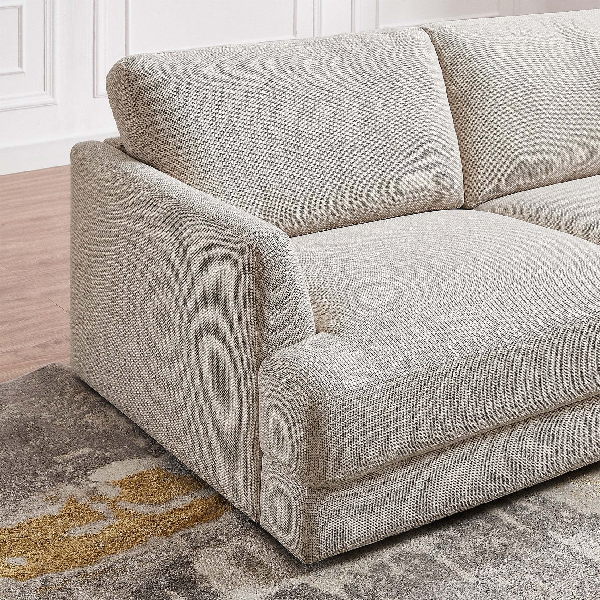 Glander Cozy Sectional Sofa Right Facing Linen Fabric Cream Mid-Century Modern Design - detail view 6