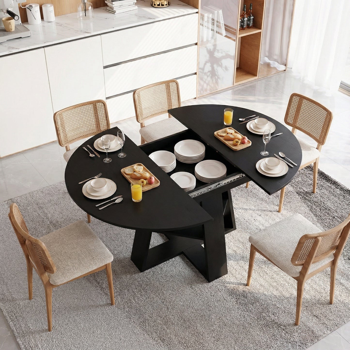 43" -59" Extendable Round Dining Table for 4-8 - Black - detail view 6