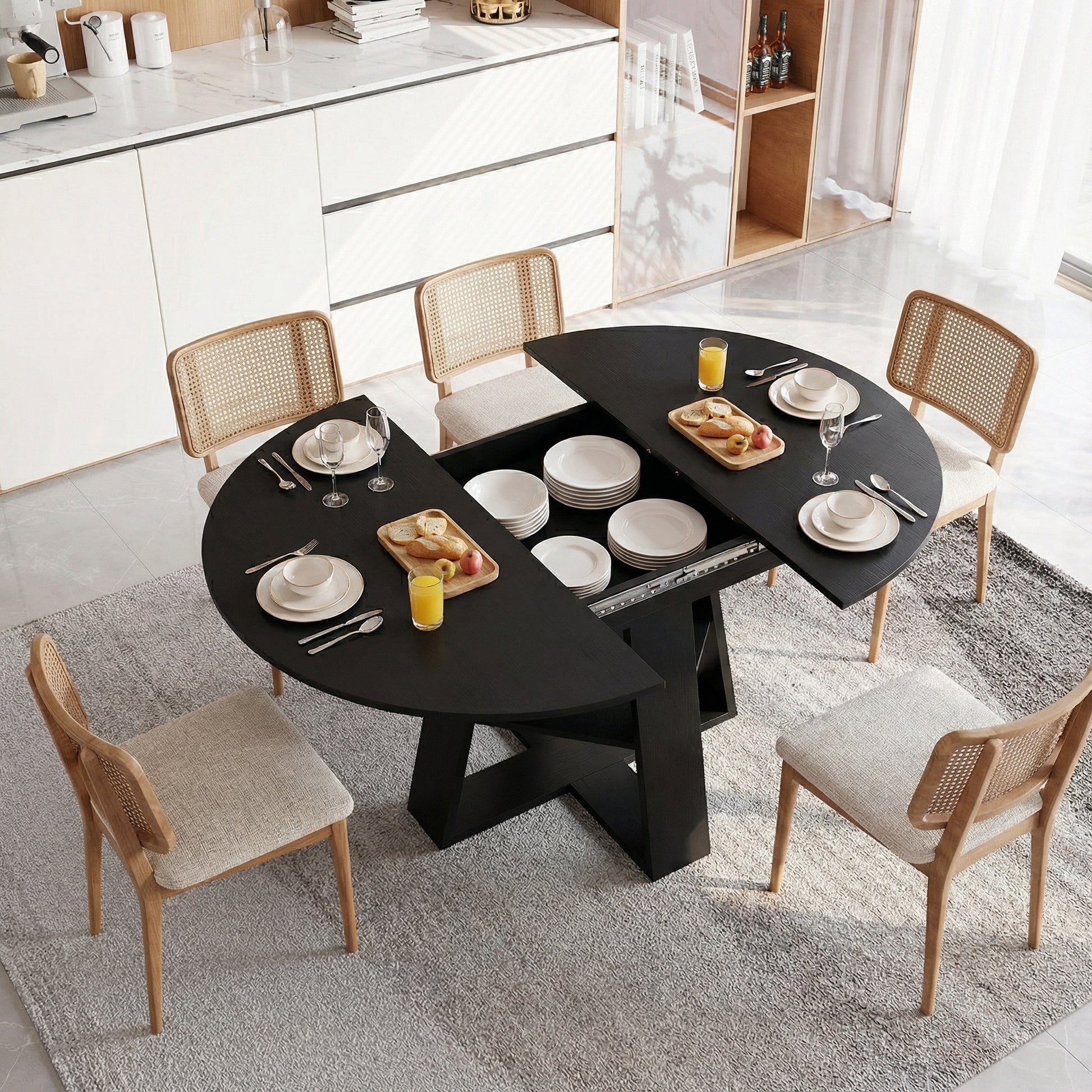 43" -59" Extendable Round Dining Table for 4-8 - Black - detail view 6