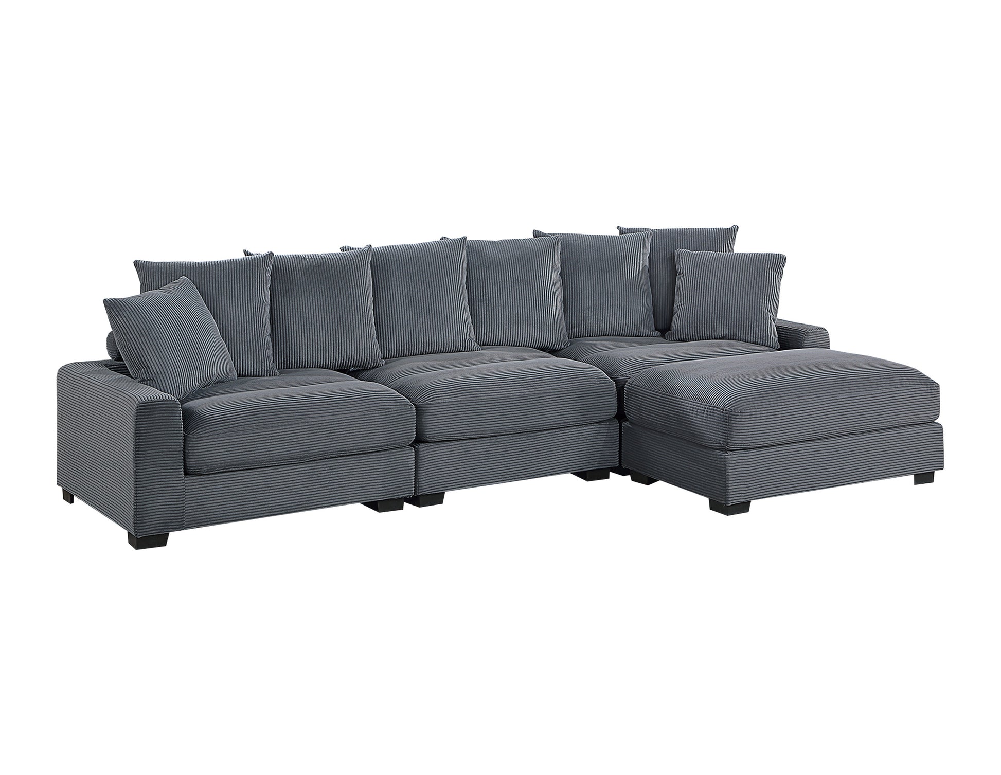 Contemporary Dark Gray 4pc Modular Sectional Set Corduroy Couch LAF & RAF Chairs Armless Chair Ottoman Living Room Furniture - detail view 2