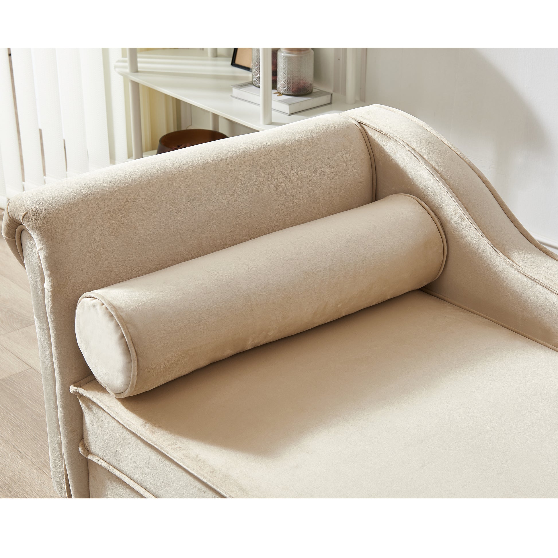Modern Upholstery Chaise Lounge Chair with Storage Velvet (beige) - detail view 8