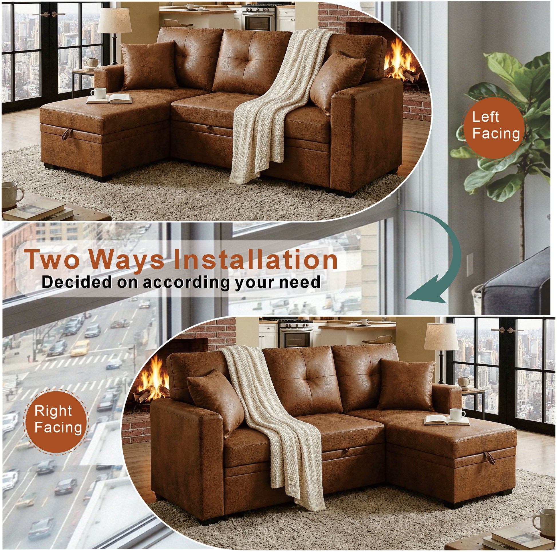 Sleeper Sectional - Brown - detail view 4