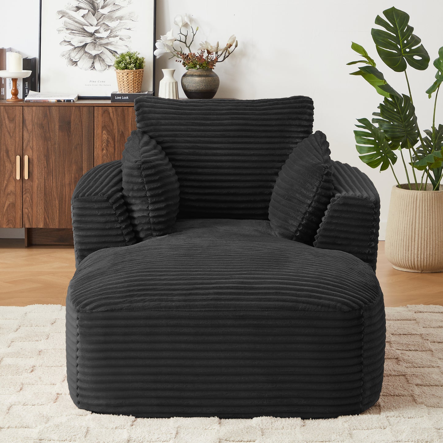 Oversized Corduroy Chaise Lounge Chair Indoor - Black - primary color shot