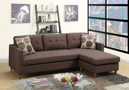 Chocolate Polyfiber Sectional Sofa Living Room Furniture Reversible Chaise Couch Pillows Tufted Back Modular Sectionals - primary color shot