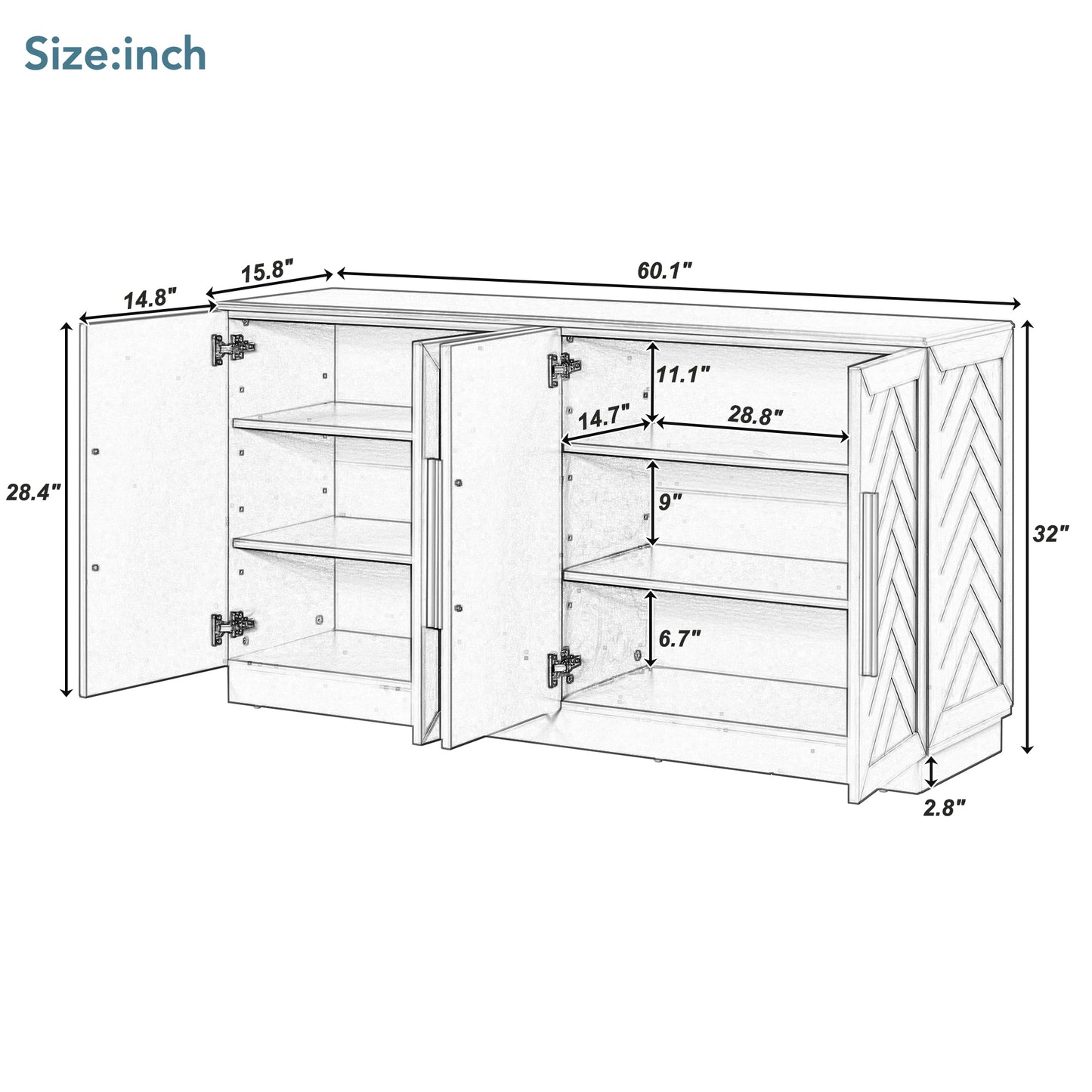 TREXM Sideboard Buffet Cabinet with Storage - White - detail view 5