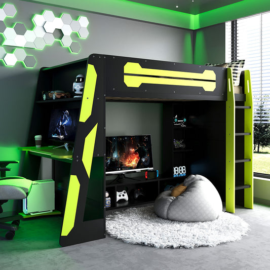 Twin Size Wood Loft Bed with Desk - Green - primary color shot