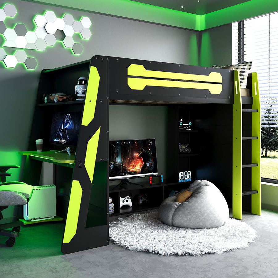 Twin Size Wood Loft Bed with Desk - Green - primary color shot
