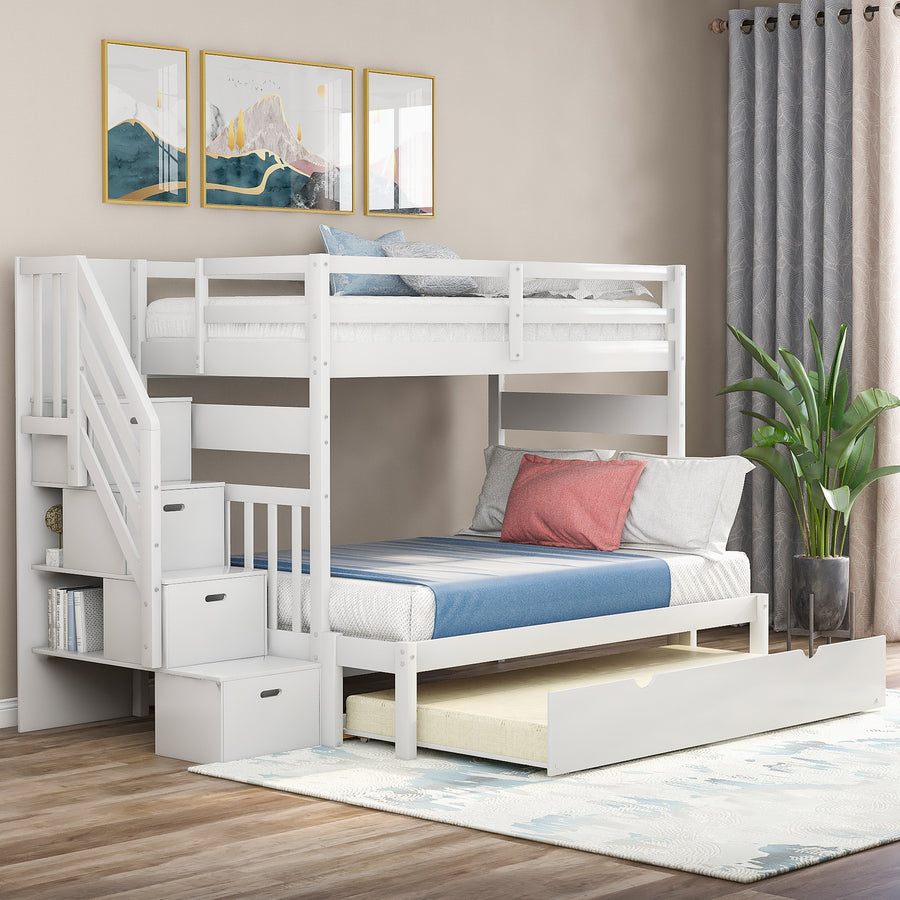 Twin over Full Bunk Bed with Twin Size Trundle (white) - primary color shot