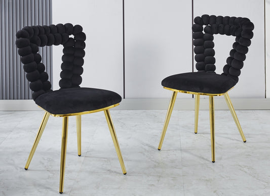 Vivette Modern Upholstered Side Chairs with Golden Metal Legs Set of 2 Black