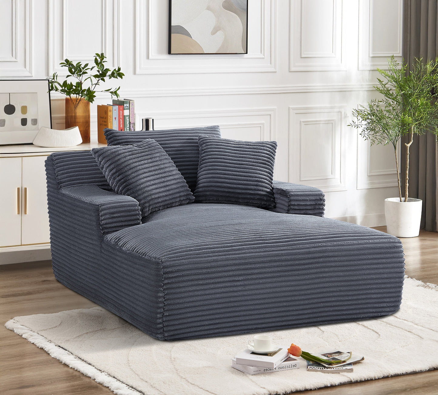 Cloudline Oversized Chaise Lounge Chair in Soft Corduroy - Grey - primary color shot