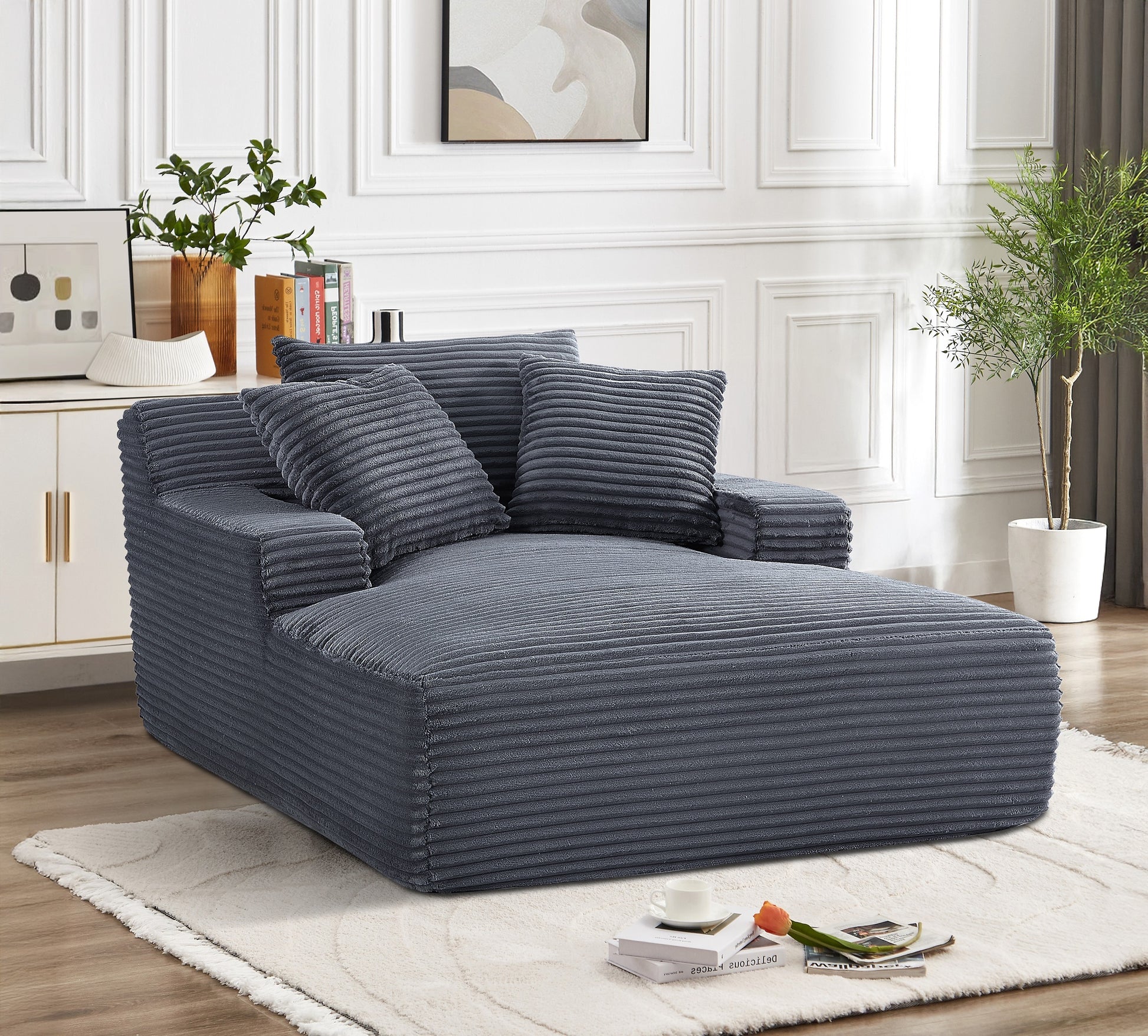Cloudline Oversized Chaise Lounge Chair in Soft Corduroy - Grey - primary color shot