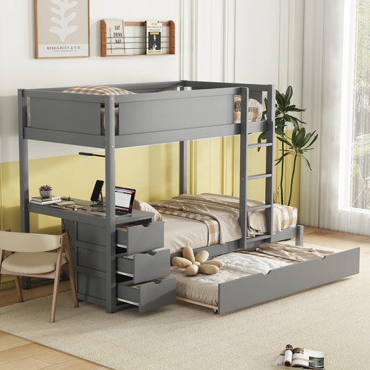 Twin-Over-Twin Bunk Bed with Twin Size Trundle - Gray - primary color shot