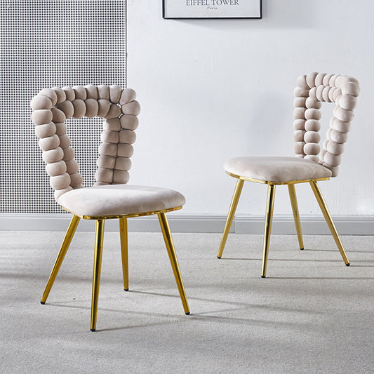 Vivette Modern Upholstered Side Chairs with Golden Metal Legs Set of 2 Beige