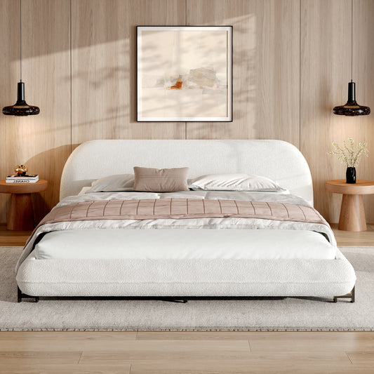 Liora White Boucle Tufted Platform Bed – Queen