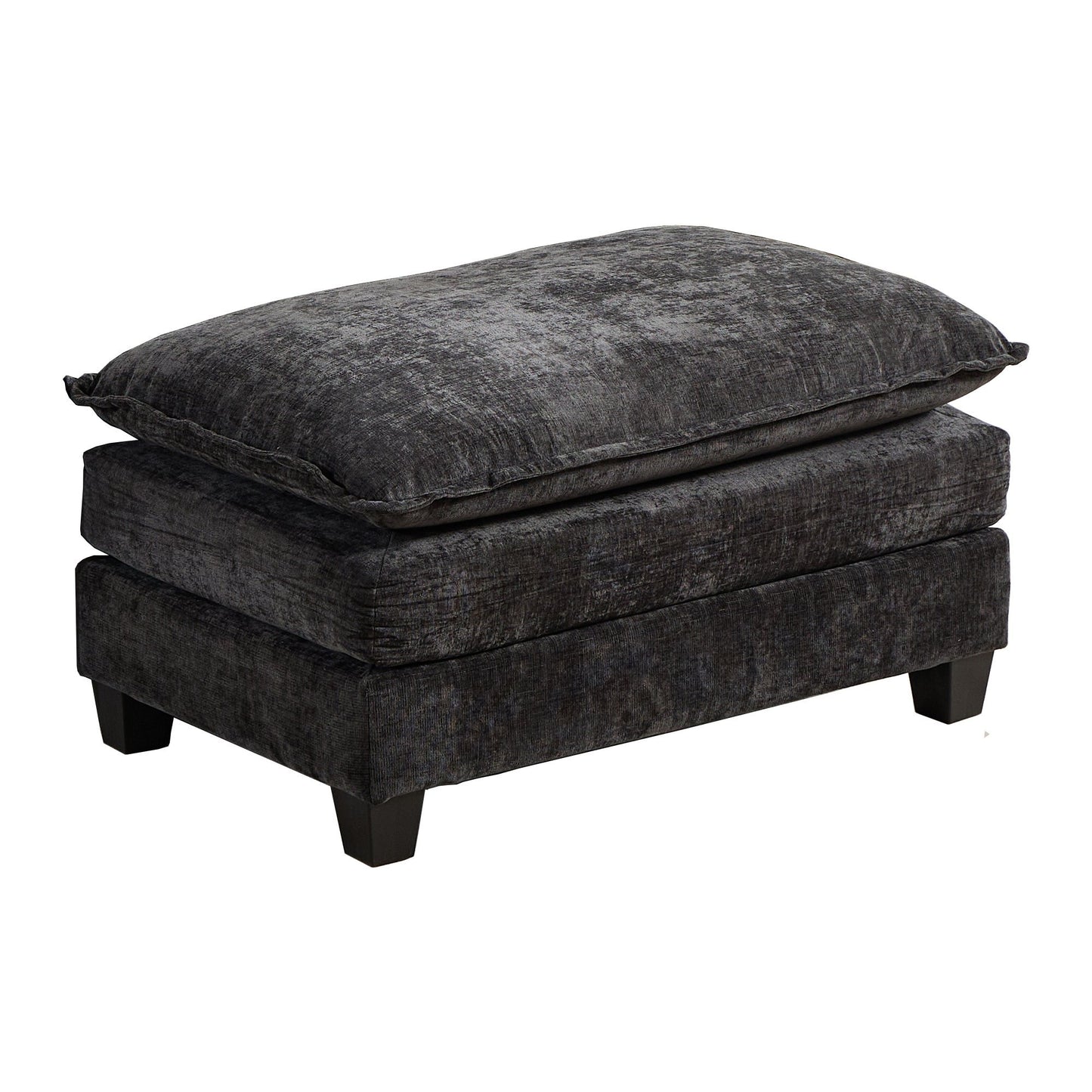 Black Chenille Ottoman with Black Legs