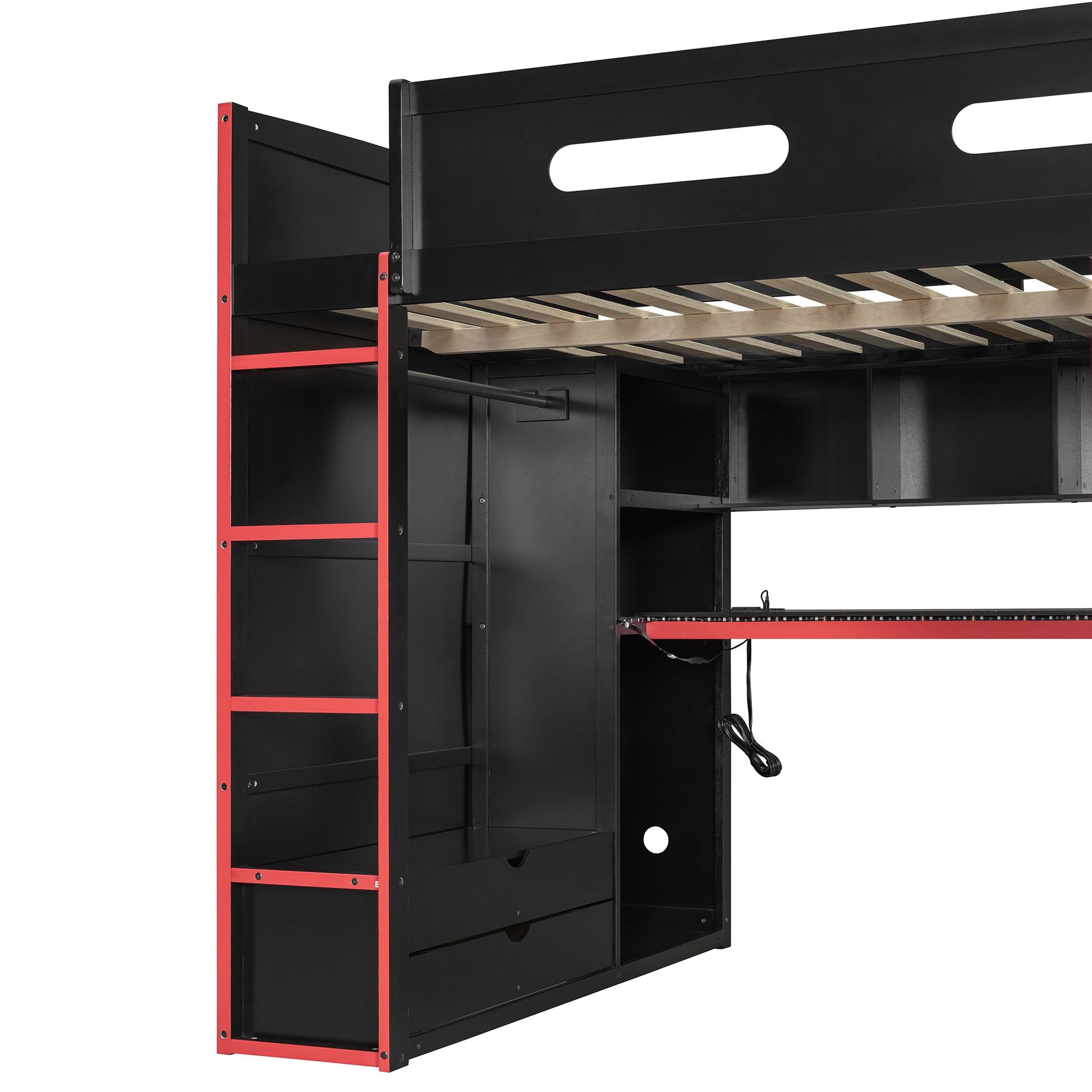 Full Size Wood Loft Bed with Desk - Red - detail view 6