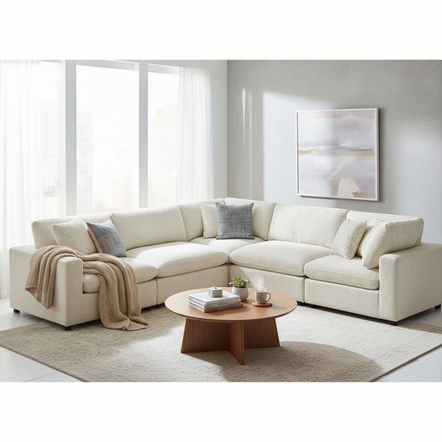 Chelsea Modular 5-Piece Sectional in Beige with Plush Polyester Upholstery and Solid Wood Legs - detail view 5