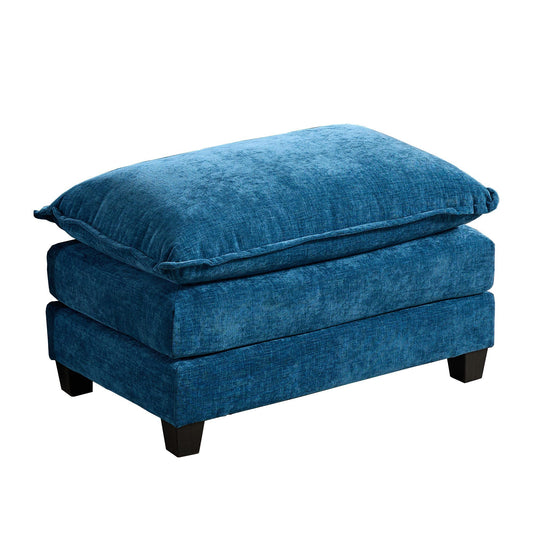 Blue Chenille Ottoman