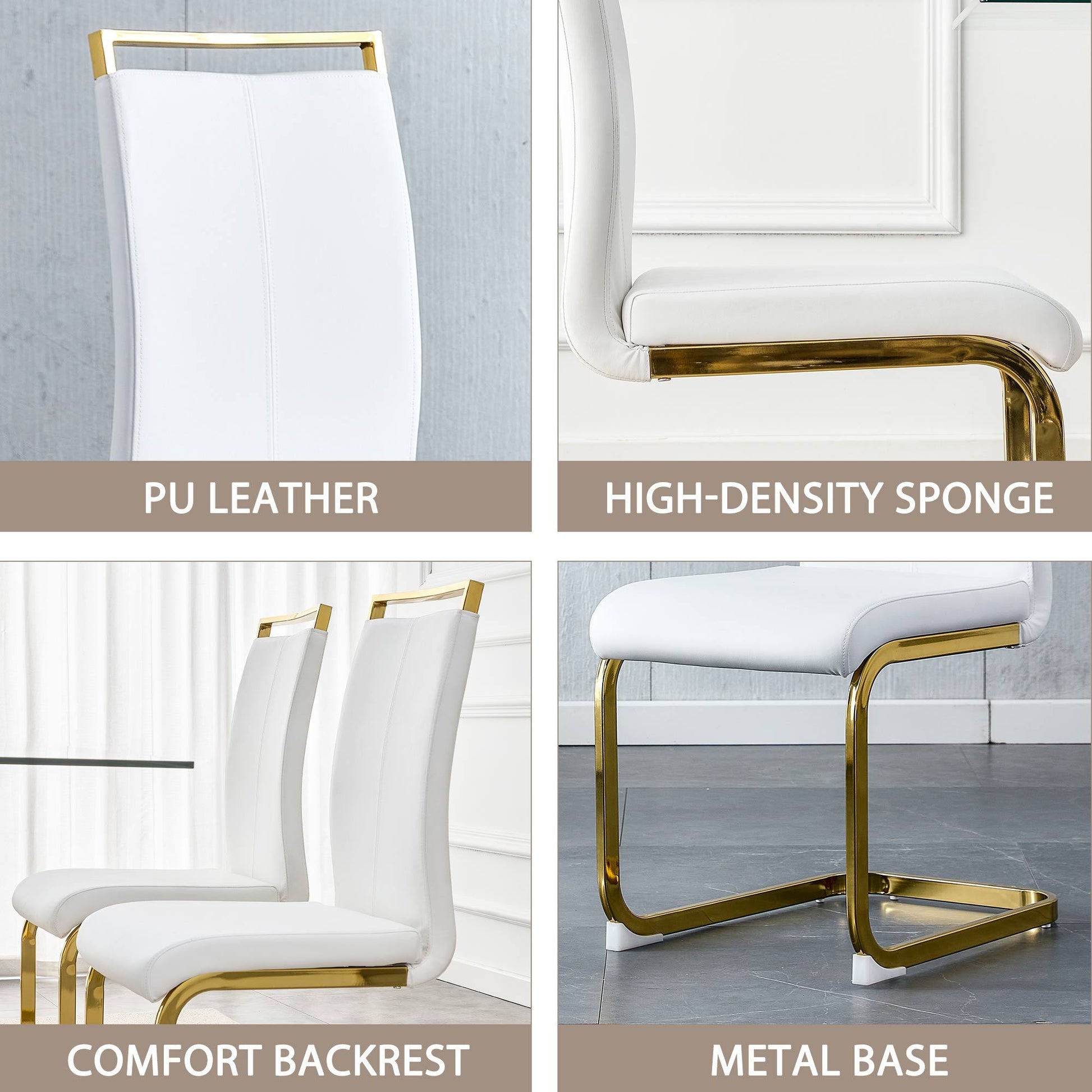 White PU Leather Dining Chairs with Gold Legs (set of 2) - detail view 4