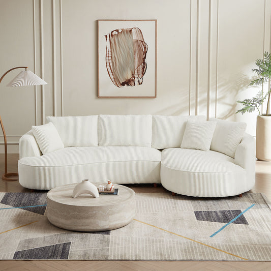 122" Corduroy Upholstered Sectional Sectional with Right Facing Chaise - White - primary color shot