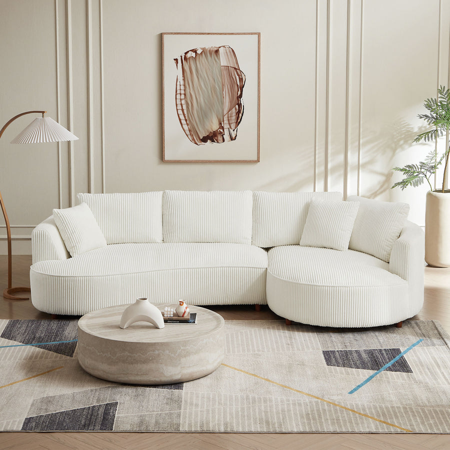 122" Corduroy Upholstered Sectional Sectional with Right Facing Chaise - White - primary color shot
