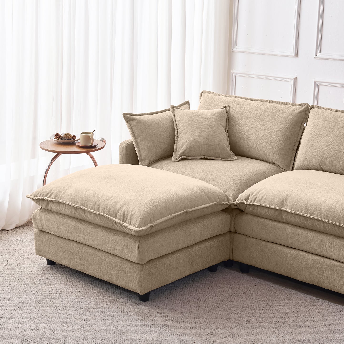 105' Modular Sectional Couch,Upholstered Soft Chenille Fabric Sofa,3 Seater with Ottoman L Shape Sofa Coffee - detail view 6