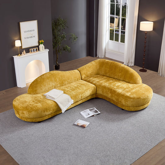 114" Mid-Century Upholstered Comfy Sectional with Right-Facing Chaise - Yellow - detail view 2