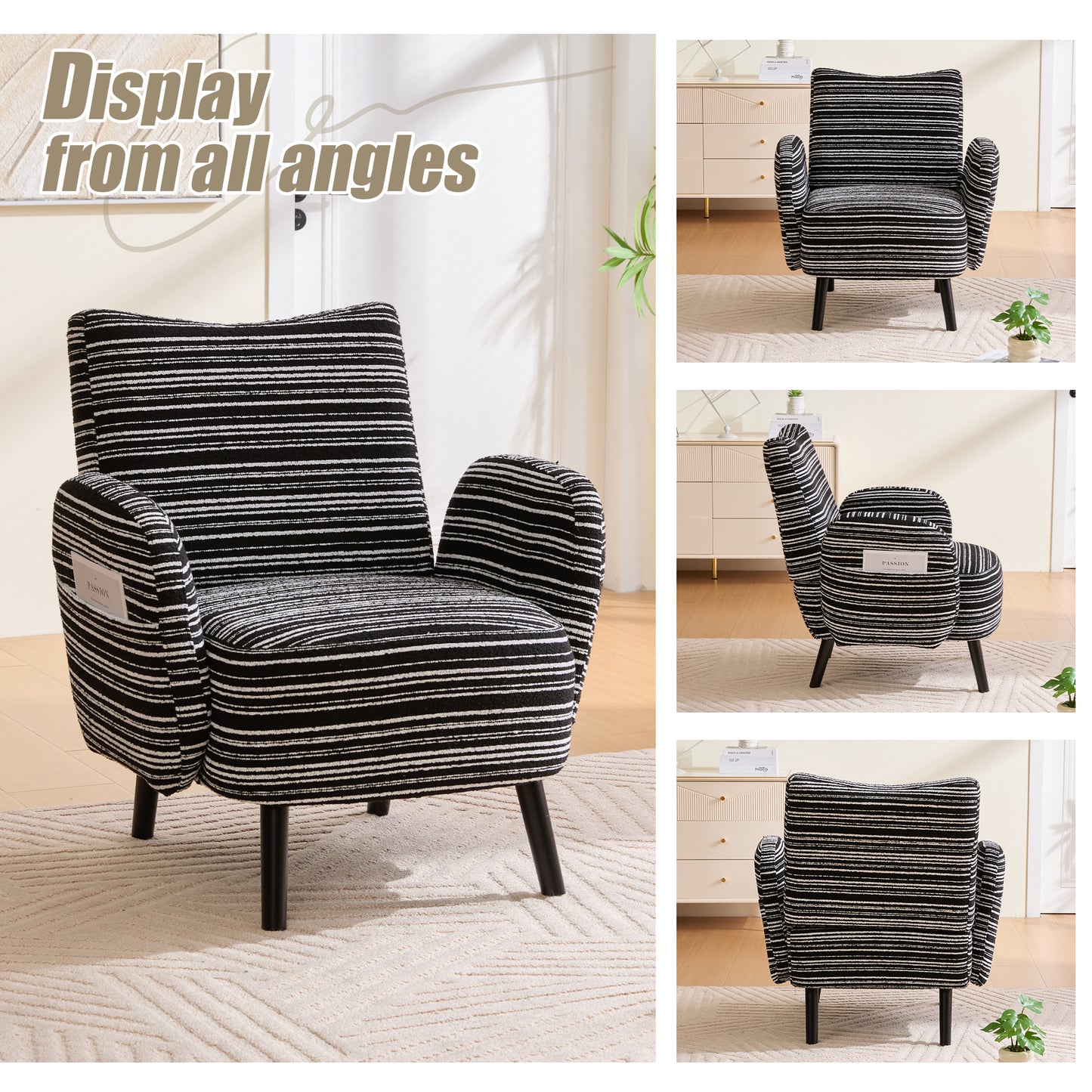 Black Bouclé Accent Chair with Black Legs - detail view 5