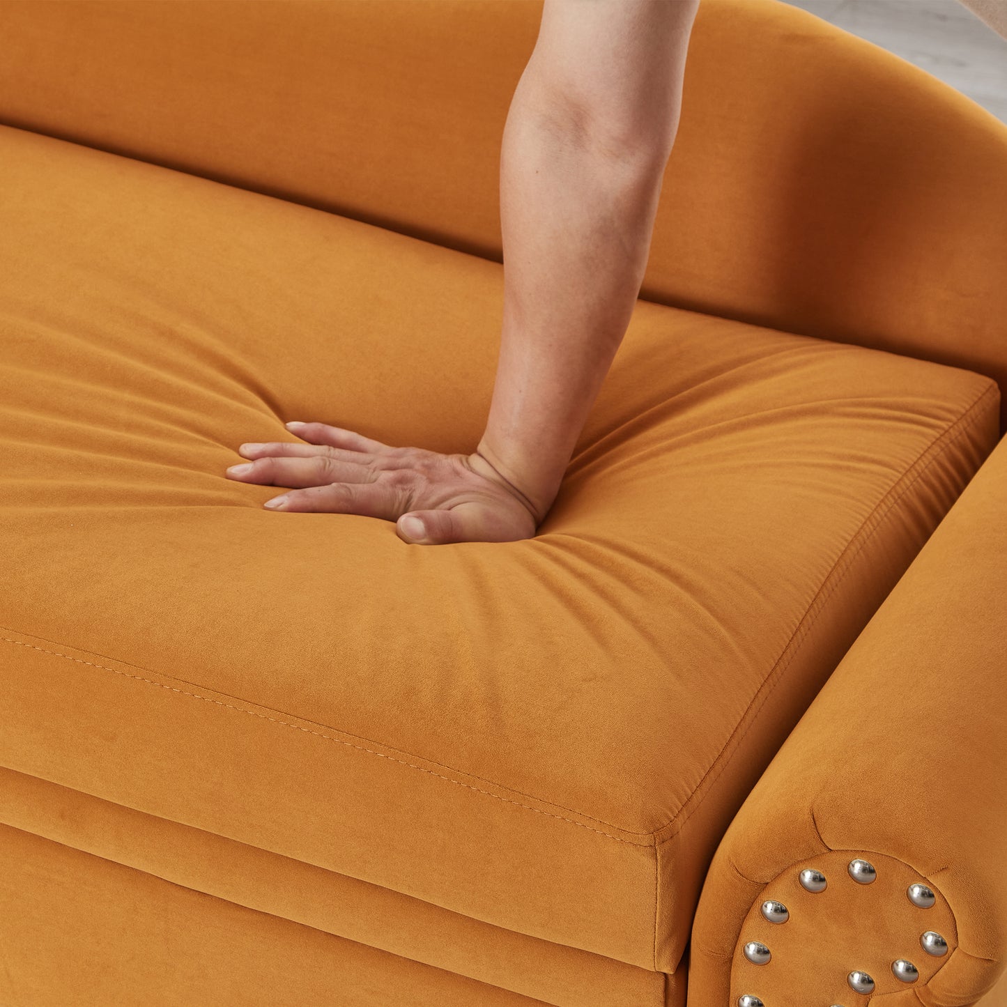 64" Modern Velvet Chaise Lounge - Yellow - detail view 8